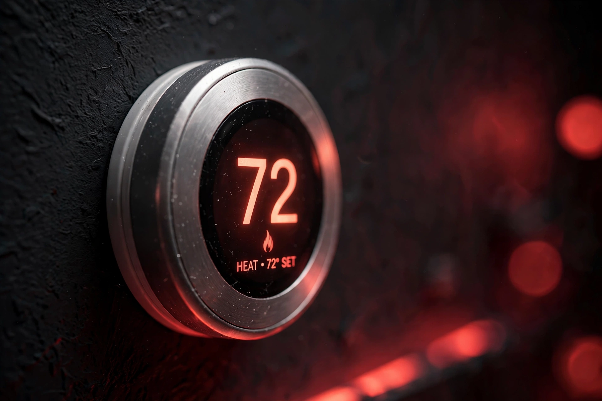 Modern thermostat on a dark wall